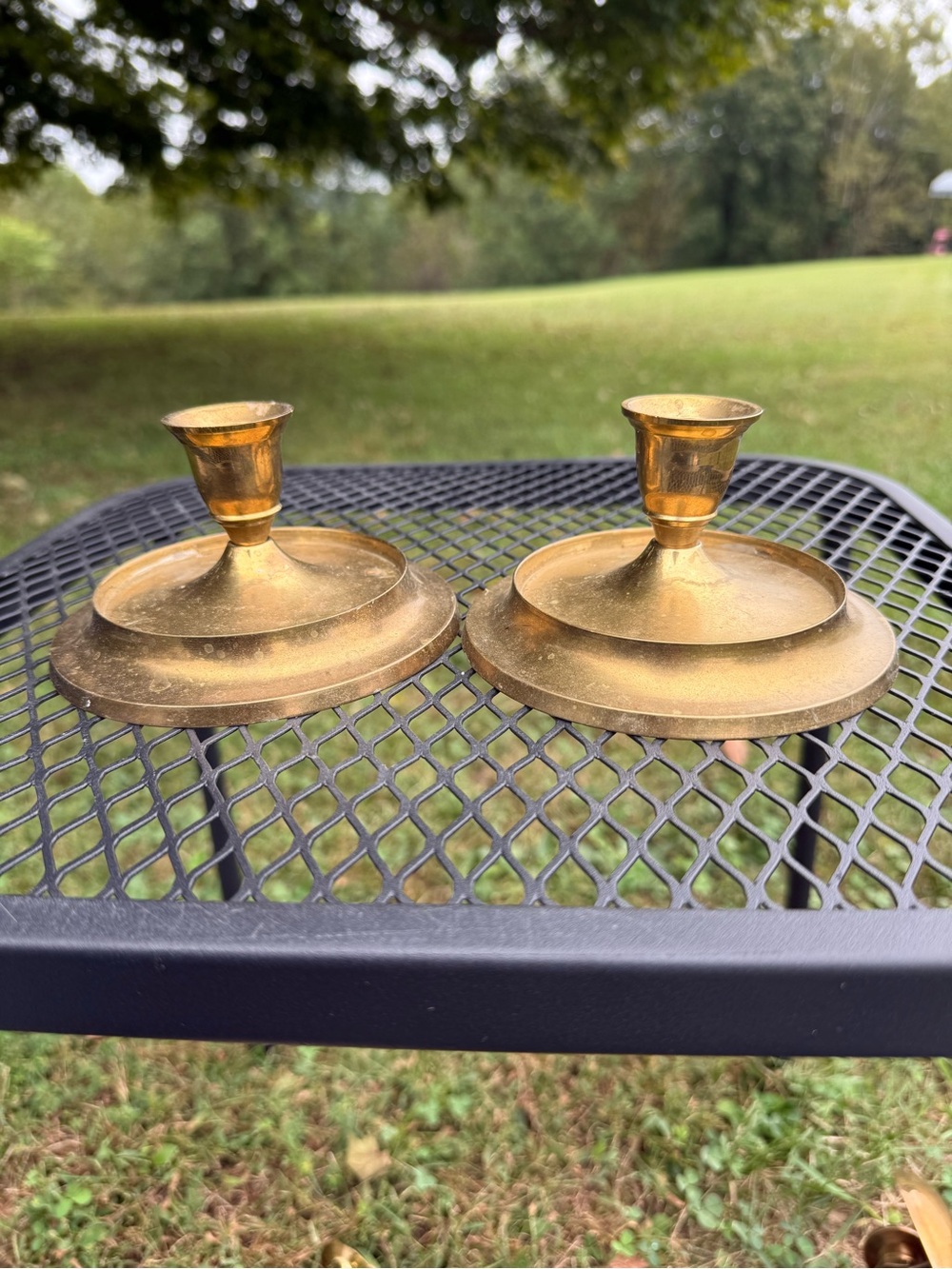 vintage solid brass short saucer candlestick holders